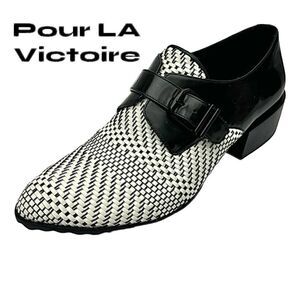 Pour La Victoire Black and White Woven Loafers